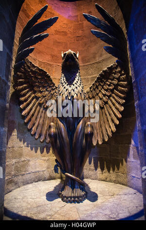 Phoenix statue at Albus Dumbledore's Office entrance, Warner Brothers Studio Tour, The Making of Harry Potter, London Stock Photo