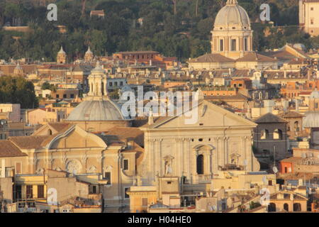 a beautiful view of Romes rooftops and monuments form a distance, from the Gianicolo, Rome, Italy Stock Photo