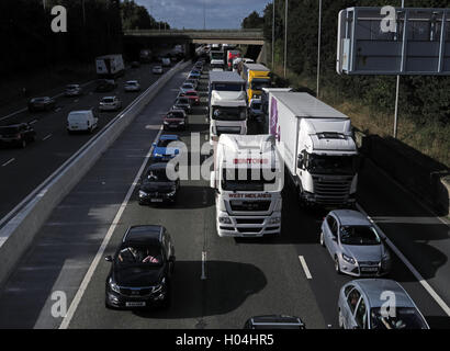 Traffic Congestion,Jams on the M6 Motorway,Warrington,Cheshire,England,UK