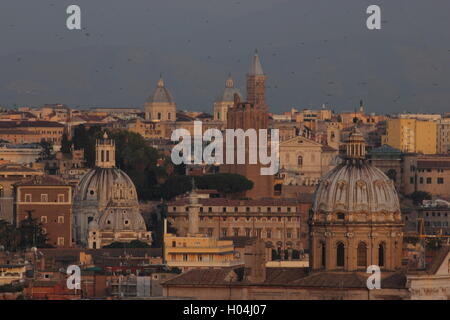 a beautiful view of Romes rooftops and monuments form a distance, from the Gianicolo, Rome, Italy Stock Photo