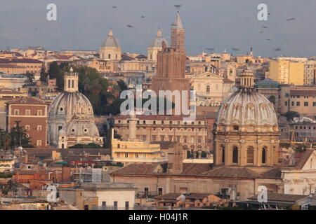 a beautiful view of Romes rooftops and monuments form a distance, from the Gianicolo, Rome, Italy Stock Photo