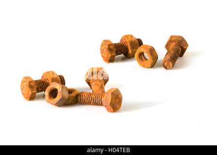 rusty bolts and nuts on white background Stock Photo