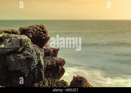 Cliff on the beach Ris, Noja, Cantabria,  Spain, Europe Stock Photo