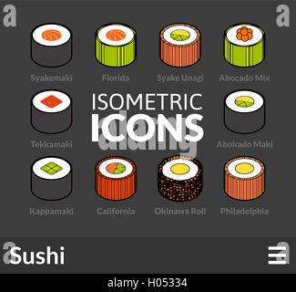 Isometric outline icons set 25 Stock Vector