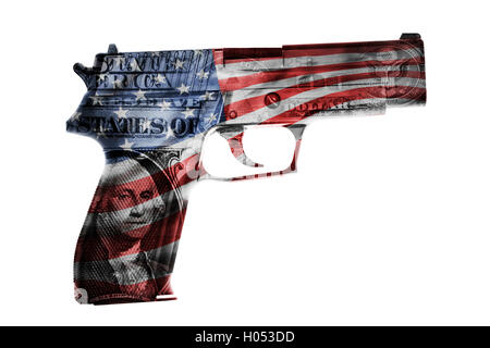 Handgun, American cash and flag composite Stock Photo