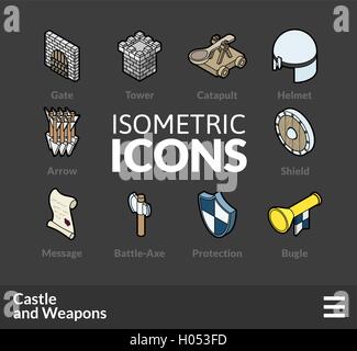 Isometric outline icons set 53 Stock Vector