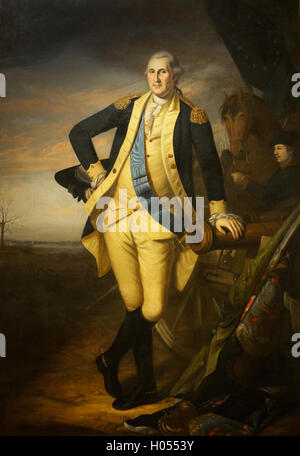 George Washington, Battle of Trenton, standing in military uniform, painted by Charles Wilson Peale ca 1779-1781 Stock Photo