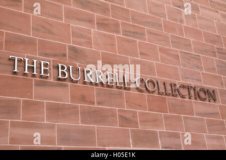 The Burrell Collection sign on the wall inside the entrance, Glasgow, Scotland Stock Photo
