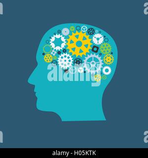 Machine Gear Wheel Cogwheel Human Brain Concept. Vector illustra Stock Vector