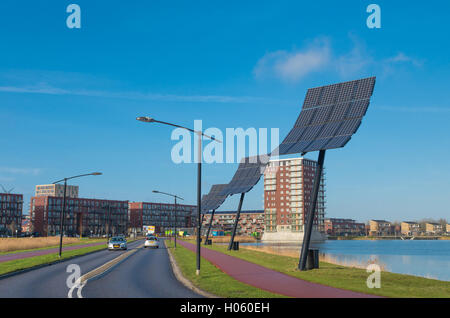 HEERHUGOWAARD, NETHERLANDS - JANUARY 23, 2016: Entrance of the city of the sun, the largest energy neutral residential area in t Stock Photo