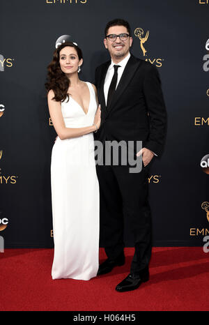 LOS ANGELES, CA - SEPTEMBER 18: (L-R) Emmy Rossum and Sam Esmail arrive at the 68th Emmy Awards at the Microsoft Theater on  September 18, 2016, in Los Angeles, California. Credit: mpi99/MediaPunch Stock Photo