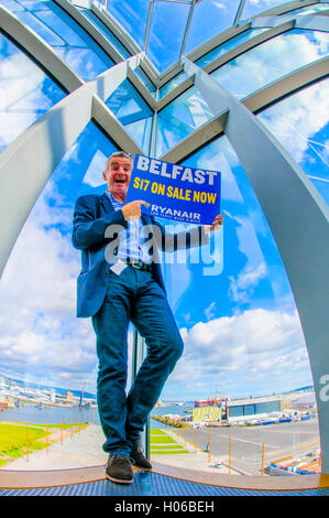 Belfast, Northern Ireland. 20 Sep 2016 - Michael O'Leary, CEO of Ryanair, criticises the Northern Ireland Assembly, calls for the scrapping of Airline Passenger Duty in Northern Ireland, and announces more seats from Belfast. Credit:  Stephen Barnes/Alamy Live News Stock Photo