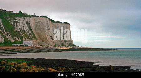 White Cliffs of Dover under gray clouds along England's Dover Straits at St Margarets at Cliffe in Great Britains UK