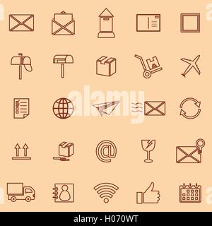 Post line color icons on orange background, stock vector Stock Vector
