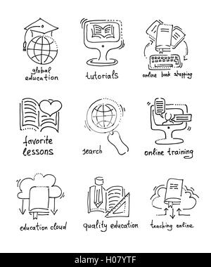 sketch icons distance education and online learning concept Stock Vector