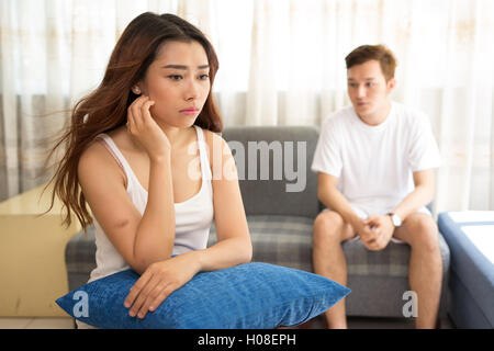 Asian Married couple arguing at home Stock Photo