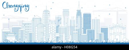 Outline Chongqing Skyline with Blue Buildings. Vector Illustration. Business Travel and Tourism Concept with Chongqing Stock Vector