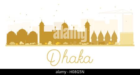 Dhaka City skyline golden silhouette. Vector illustration. Simple flat concept for tourism presentation, banner, placard or web Stock Vector