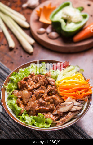 Fried rice mixed with beef Stock Photo