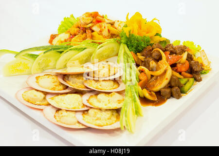 Shells, clams, squid and beef Stock Photo