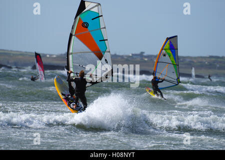 Windsurfing at Rhosneigr Beach, Anglesey, Stock Photo