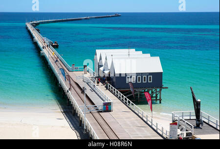 Busselton Jetty Area. Busselton Western Australia. Timber Jetty with Beautiful Blue sky and Indian Ocean Stock Photo