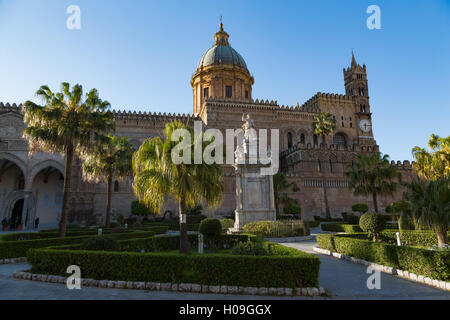 Gardens and the Cathedral in Palermo, Sicily, Italy, Europe Stock Photo