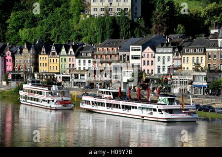Excursion boats in Cochem on the river Moselle, Rhineland-Palatinate, Germany Stock Photo