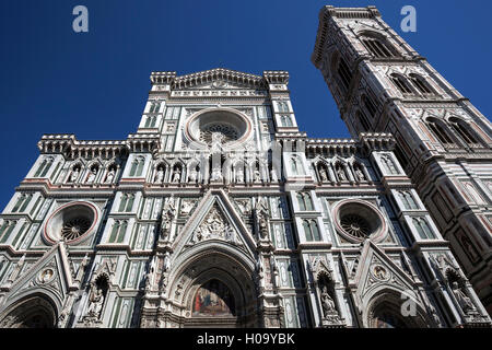 Cathedral of Santa Maria del Fiore, west side, with bell tower, Campanile di Giotto, Florence, Tuscany, Italy Stock Photo