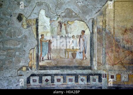 Roman wall painting, fresco in a town house, ancient city of Pompeii, Campania, Italy Stock Photo