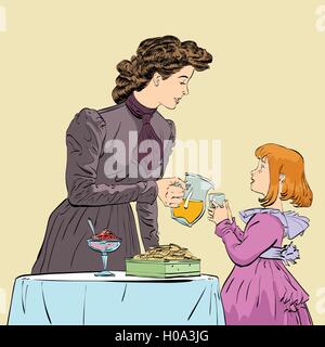 Aristocrat mother pouring her daughter a juice Stock Vector