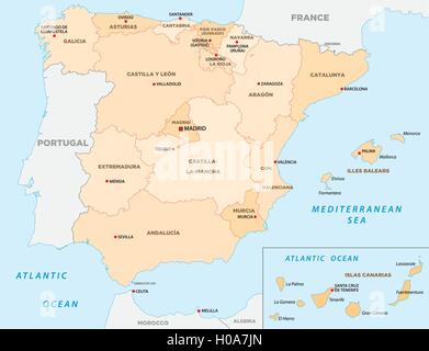 Spain autonomous communities map, administrative divisions with Stock ...