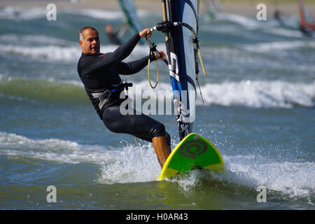 Windsurfing at Rhosneigr Beach, Anglesey, Stock Photo