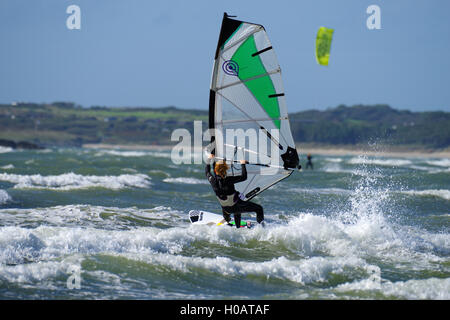 Windsurfing at Rhosneigr Beach, Anglesey, Stock Photo