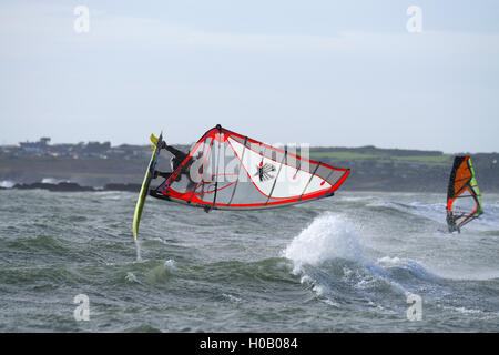 Windsurfing at Rhosneigr Beach, Anglesey, Stock Photo