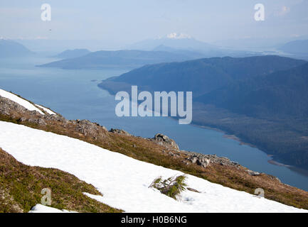 The view from Mount Roberts to Douglas Island (Juneau, Alaska). Stock Photo