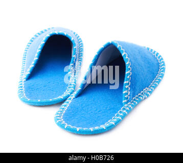 Pair of house slippers isolated over white background Stock Photo