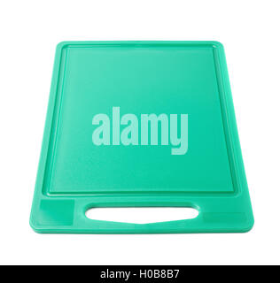 Unused plastic green cutting board isolated over the white background Stock Photo