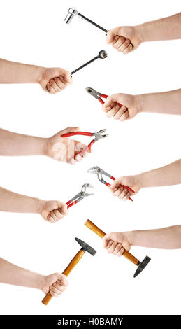 Set of hand holding a socket working tool, composition isolated over the white background Stock Photo