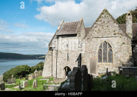 Parish church of Saint, St Ishmael,above River Towy estuary near Ferryside,Carmarhenshire,Wales,U.K. Stock Photo