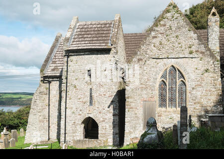 Parish church of Saint, St Ishmael,above River Towy estuary near Ferryside,Carmarhenshire,Wales,U.K. Stock Photo