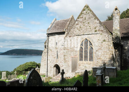 Parish church of Saint, St Ishmael,above River Towy estuary near Ferryside,Carmarhenshire,Wales,U.K. Stock Photo