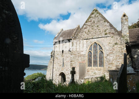 Parish church of Saint, St Ishmael,above River Towy estuary near Ferryside,Carmarhenshire,Wales,U.K. Stock Photo