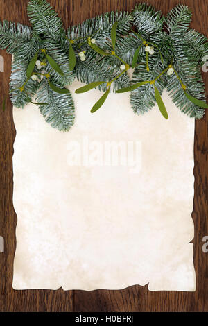 Winter solstice & christmas border on parchment paper with snow