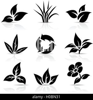 Leaf icon. Black and white vector illustration Stock Vector Image & Art ...