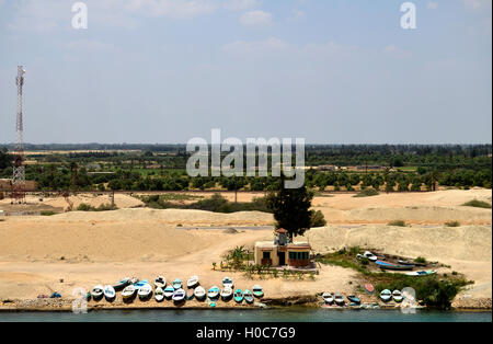 fishing boats at the suez canal Stock Photo