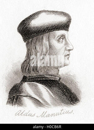 Aldus Pius Manutius, 1449 –  1515.  Italian humanist who became a printer and publisher when he founded the Aldine Press at Venice. Stock Photo