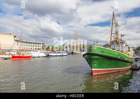 Colourful boats in Bristol Floating Harbour, Bristol, Avon, England, UK Stock Photo