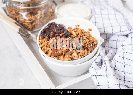 Peanut butter and chocolate chip whole wheat flakes granola recipe Stock Photo
