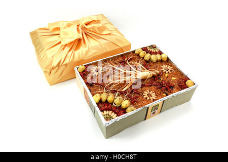 Traditional Korean snack made of a mixture of jujube, chestnuts, pine nuts or Short sangtteok Yakbap also called Stock Photo